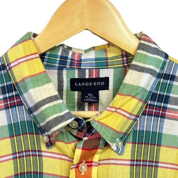 LANDS END Mens Plaid Button Down Shirt Long Sleeve Multicolor Size XL 17-17 1/2 - Picture 3 of 6